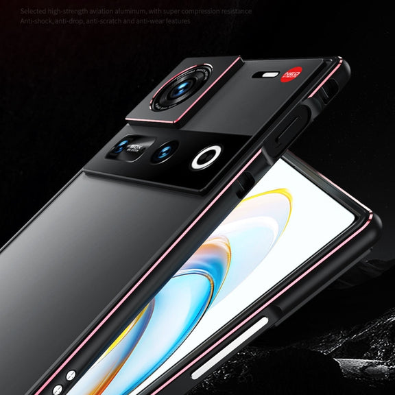 For ZTE nubia Z70 Ultra Aurora Series Lens Protector + Metal Frame Phone Case(Black Silver)