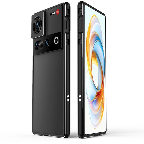 For ZTE nubia Z70 Ultra Aurora Series Lens Protector + Metal Frame Phone Case(Black Silver)
