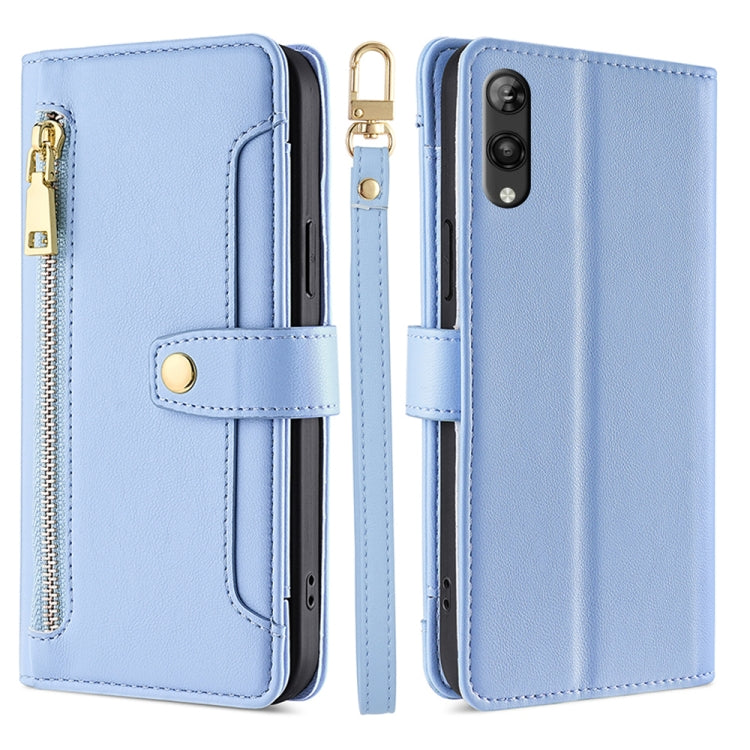 For Rakuten Hand 5G Sheep Texture Cross-body Zipper Wallet Leather Phone Case(Blue) - More Brand by PMC TechLife | Online Shopping South Africa | PMC TechLife | Buy Now Pay Later Mobicred