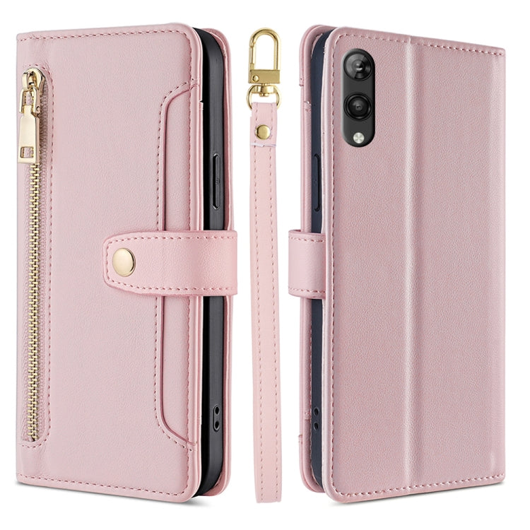 For Rakuten Hand 5G Sheep Texture Cross-body Zipper Wallet Leather Phone Case(Pink) - free shipping - PMC TechLife - Order now!