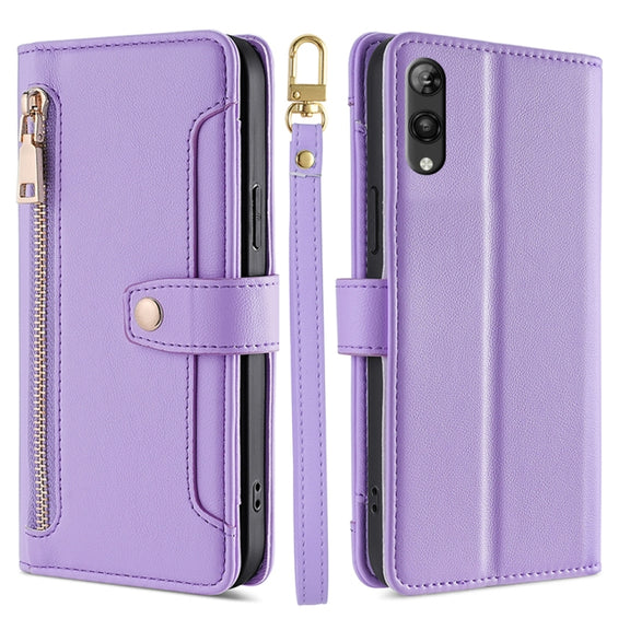 For Rakuten Hand 5G Sheep Texture Cross-body Zipper Wallet Leather Phone Case(Purple)