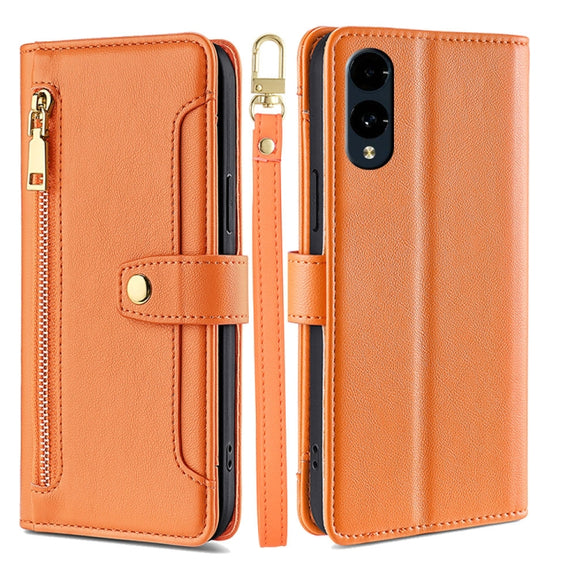 For Fujitsu Arrows We2 Sheep Texture Cross-body Zipper Wallet Leather Phone Case(Orange)
