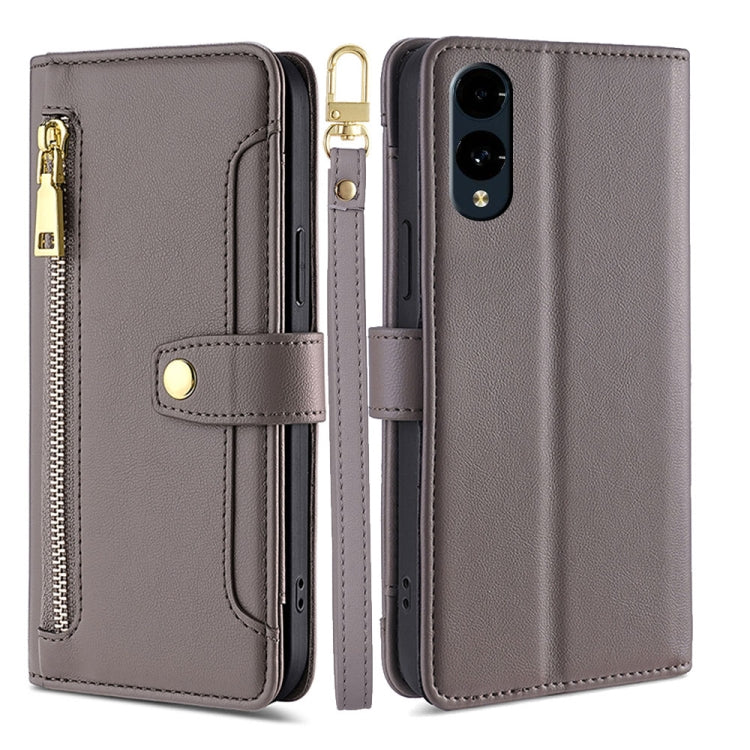 For Fujitsu Arrows We2 Sheep Texture Cross-body Zipper Wallet Leather Phone Case(Grey) - More Brand by PMC TechLife | Online Shopping South Africa | PMC TechLife | Buy Now Pay Later Mobicred