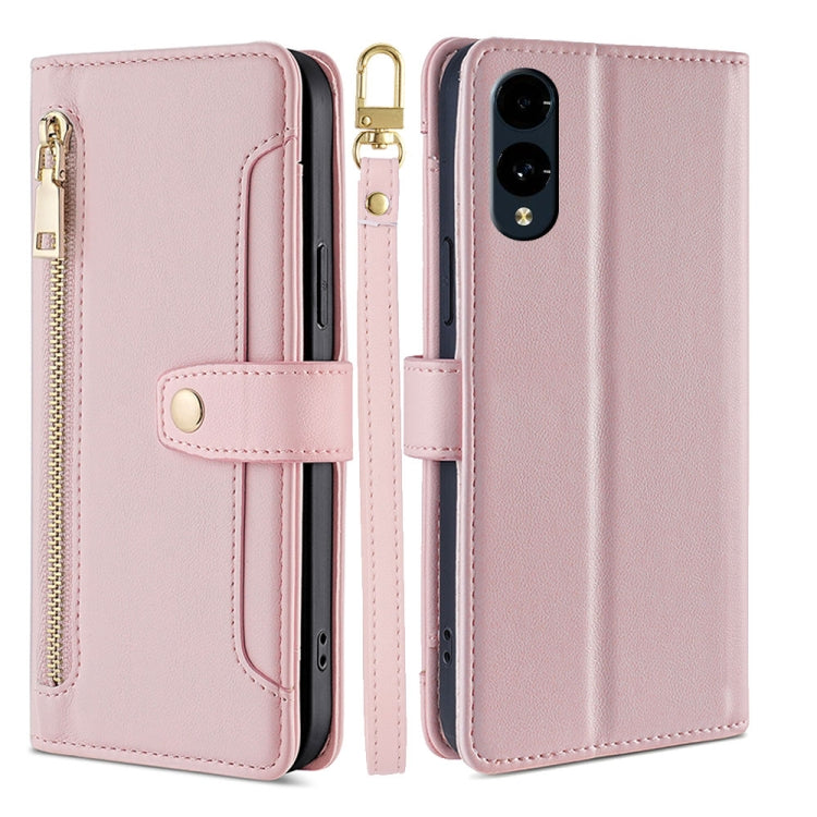 For Fujitsu Arrows We2 Sheep Texture Cross-body Zipper Wallet Leather Phone Case(Pink) - More Brand by PMC TechLife | Online Shopping South Africa | PMC TechLife | Buy Now Pay Later Mobicred