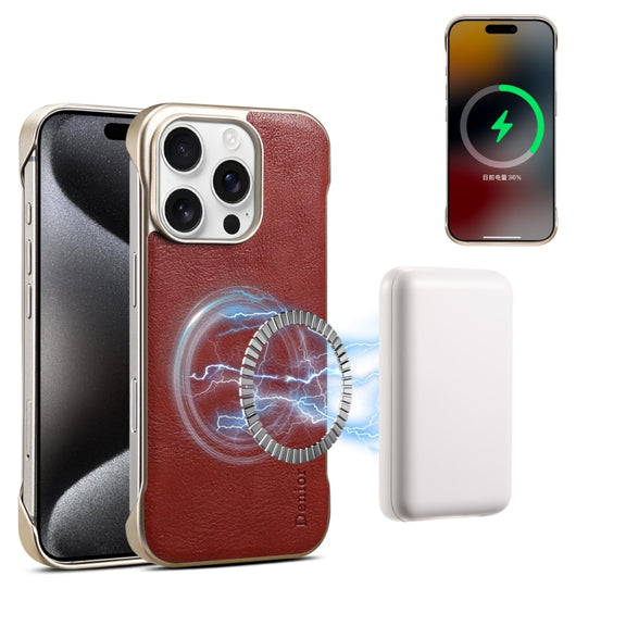For iPhone 16 Pro Denior MagSafe Genuine Leather Calf Texture  Phone Case(Red)