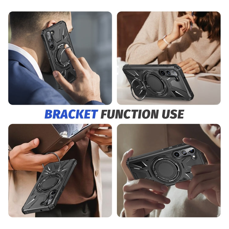 For Samsung Galaxy S25 5G MagSafe Magnetic Shockproof Phone Case with Ring Holder(Black)