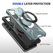 For Samsung Galaxy S25 5G MagSafe Magnetic Shockproof Phone Case with Ring Holder(Green)