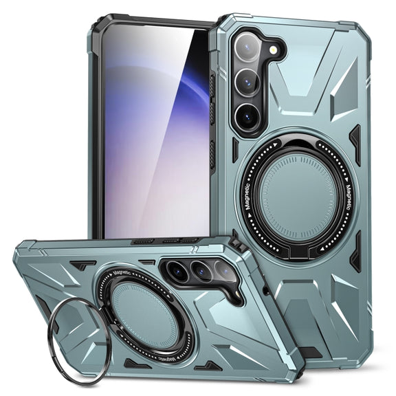 For Samsung Galaxy S25 5G MagSafe Magnetic Shockproof Phone Case with Ring Holder(Green)