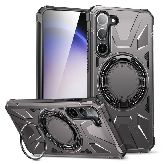 For Samsung Galaxy S25 5G MagSafe Magnetic Shockproof Phone Case with Ring Holder(Dark Grey)