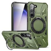 For Samsung Galaxy S25 5G MagSafe Magnetic Shockproof Phone Case with Ring Holder(Dark Green)