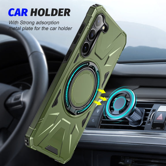 For Samsung Galaxy S25 5G MagSafe Magnetic Shockproof Phone Case with Ring Holder(Dark Green)