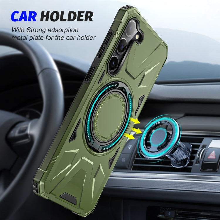 For Samsung Galaxy S25 5G MagSafe Magnetic Shockproof Phone Case with Ring Holder(Dark Green)
