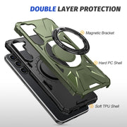 For Samsung Galaxy S25 5G MagSafe Magnetic Shockproof Phone Case with Ring Holder(Dark Green)