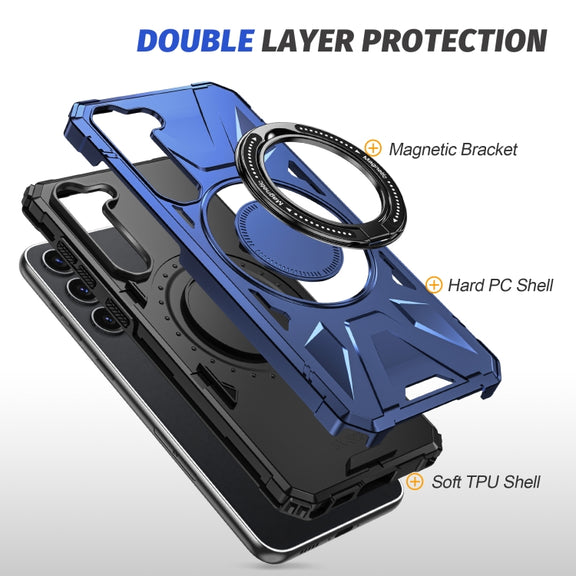 For Samsung Galaxy S25+ 5G MagSafe Magnetic Shockproof Phone Case with Ring Holder(Navy Blue)