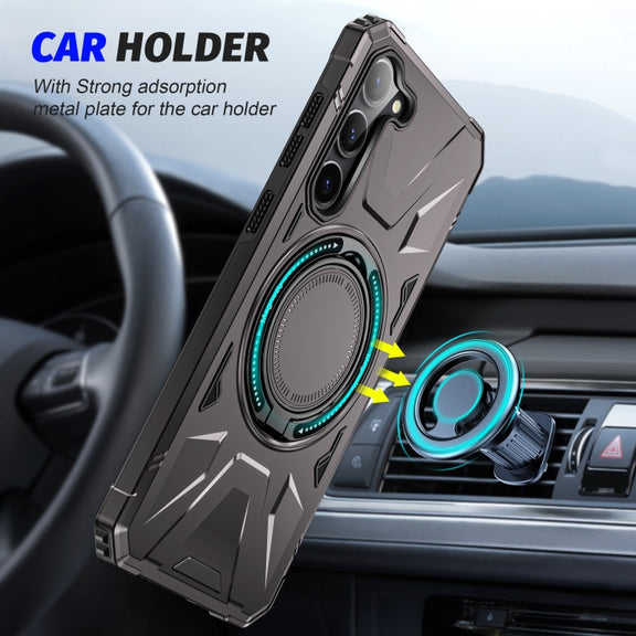 For Samsung Galaxy S25+ 5G MagSafe Magnetic Shockproof Phone Case with Ring Holder(Dark Grey)