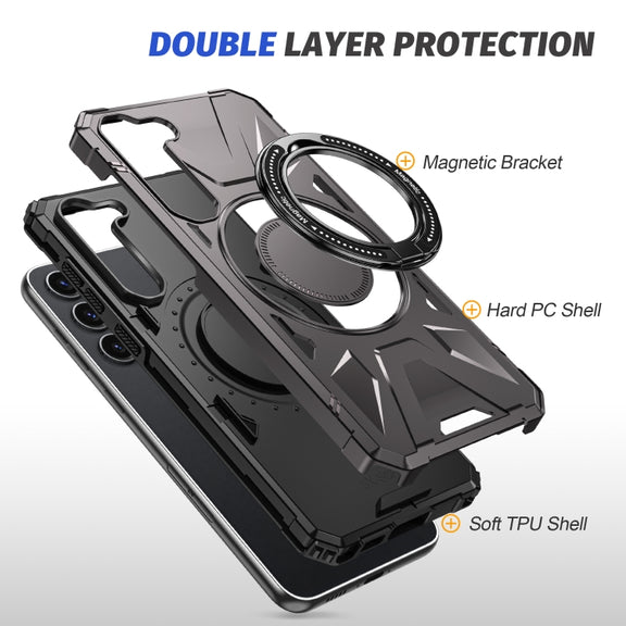For Samsung Galaxy S25+ 5G MagSafe Magnetic Shockproof Phone Case with Ring Holder(Dark Grey)