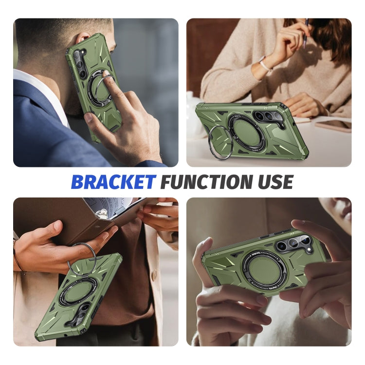 For Samsung Galaxy S25+ 5G MagSafe Magnetic Shockproof Phone Case with Ring Holder(Dark Green)