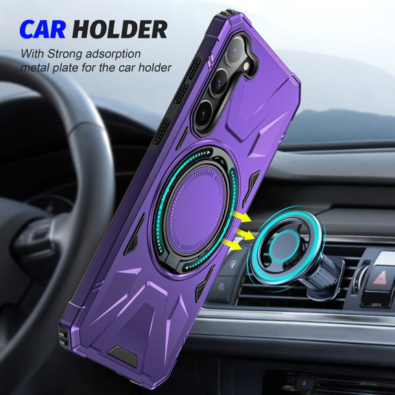 For Samsung Galaxy S25+ 5G MagSafe Magnetic Shockproof Phone Case with Ring Holder(Purple)