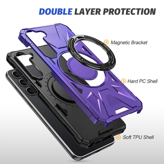 For Samsung Galaxy S25+ 5G MagSafe Magnetic Shockproof Phone Case with Ring Holder(Purple)