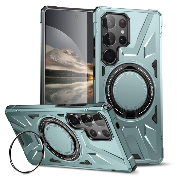For Samsung Galaxy S25 Ultra 5G MagSafe Magnetic Shockproof Phone Case with Ring Holder(Green)