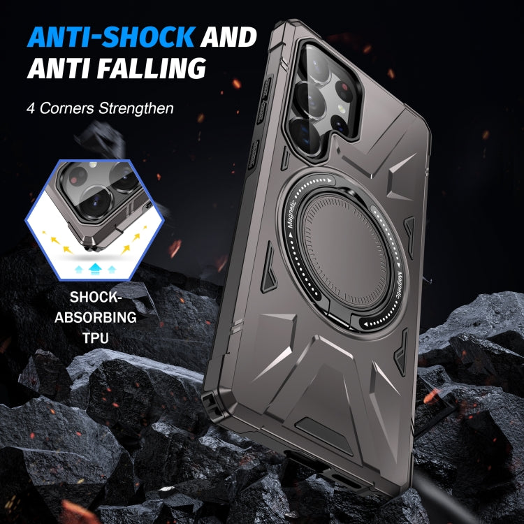 For Samsung Galaxy S25 Ultra 5G MagSafe Magnetic Shockproof Phone Case with Ring Holder(Dark Grey)