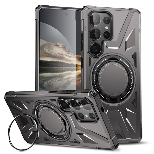 For Samsung Galaxy S25 Ultra 5G MagSafe Magnetic Shockproof Phone Case with Ring Holder(Dark Grey)