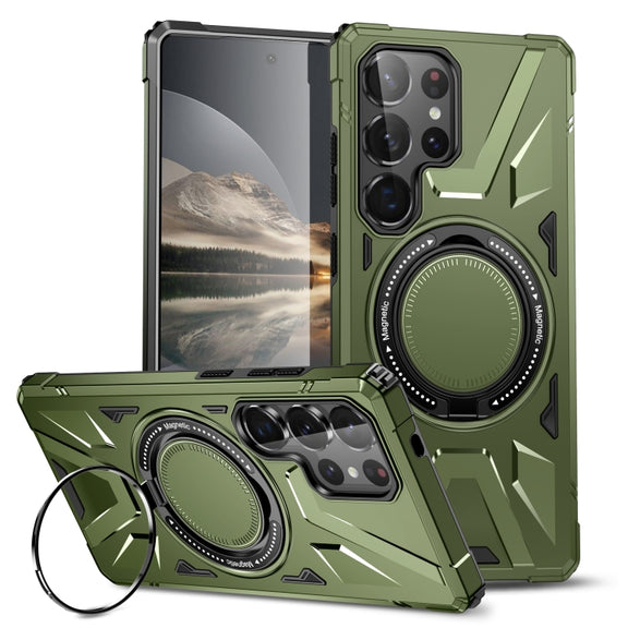 For Samsung Galaxy S25 Ultra 5G MagSafe Magnetic Shockproof Phone Case with Ring Holder(Dark Green)