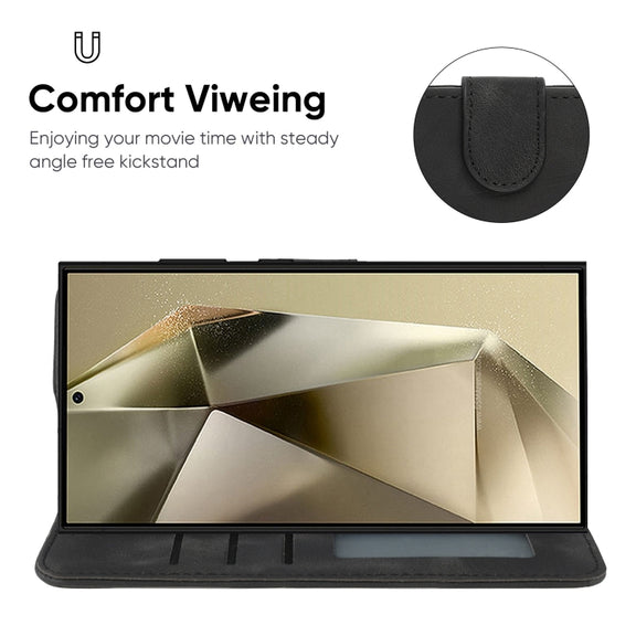 For Samsung Galaxy S25 Ultra 5G Skin Feel Geometric Lines Leather Phone Case(Black)