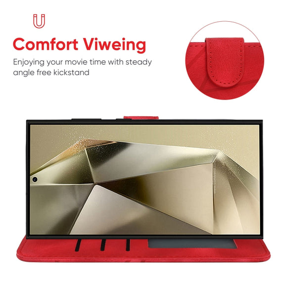 For Samsung Galaxy S25 Ultra 5G Skin Feel Geometric Lines Leather Phone Case(Red)
