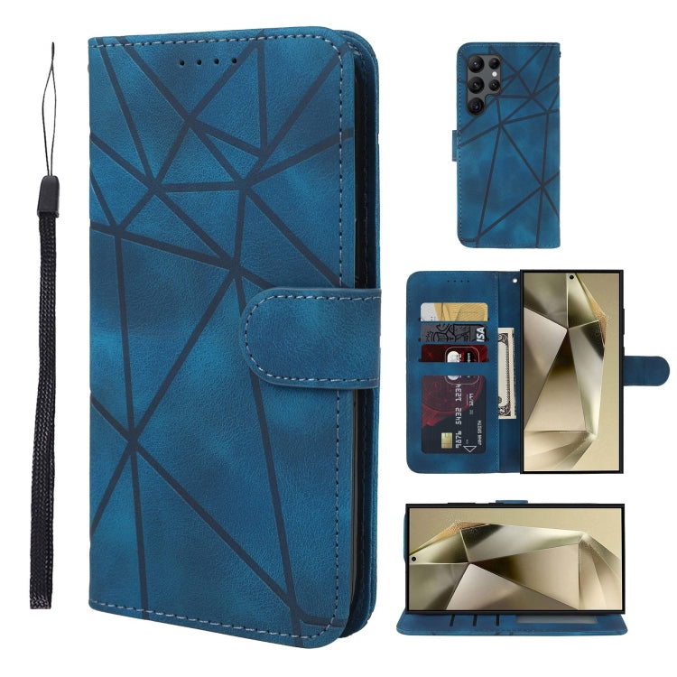 For Samsung Galaxy S25 Ultra 5G Skin Feel Geometric Lines Leather Phone Case(Blue) - Galaxy S25 Ultra 5G Cases by PMC TechLife | Online Shopping South Africa | PMC TechLife | Buy Now Pay Later Mobicred