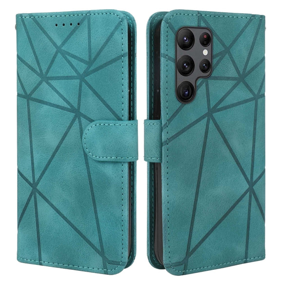 For Samsung Galaxy S25 Ultra 5G Skin Feel Geometric Lines Leather Phone Case(Green)