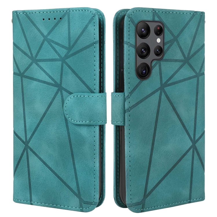 For Samsung Galaxy S25 Ultra 5G Skin Feel Geometric Lines Leather Phone Case(Green)