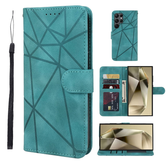 For Samsung Galaxy S25 Ultra 5G Skin Feel Geometric Lines Leather Phone Case(Green)