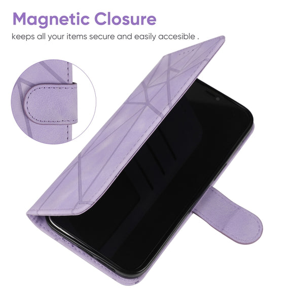 For Samsung Galaxy S25 Ultra 5G Skin Feel Geometric Lines Leather Phone Case(Purple)