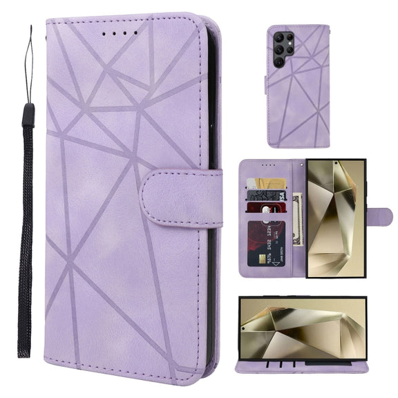 For Samsung Galaxy S25 Ultra 5G Skin Feel Geometric Lines Leather Phone Case(Purple)