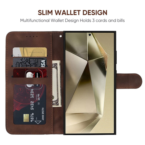 For Samsung Galaxy S25 Ultra 5G Skin Feel Geometric Lines Leather Phone Case(Brown)