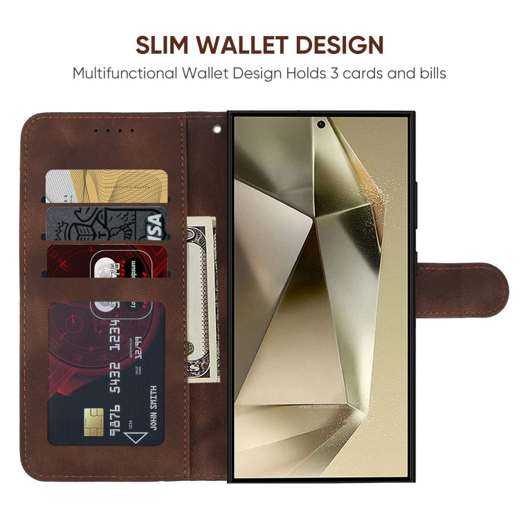 For Samsung Galaxy S25 Ultra 5G Skin Feel Geometric Lines Leather Phone Case(Brown)