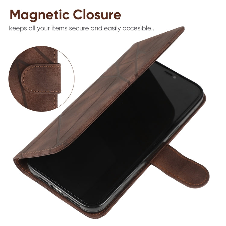 For Samsung Galaxy S25 Ultra 5G Skin Feel Geometric Lines Leather Phone Case(Brown)