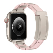 For Apple Watch 46mm / 49mm / 45mm / 44mm T-shaped Magnetic Buckle Stainless Steel Rubber Watch Band(Pink Starlight Buckle)