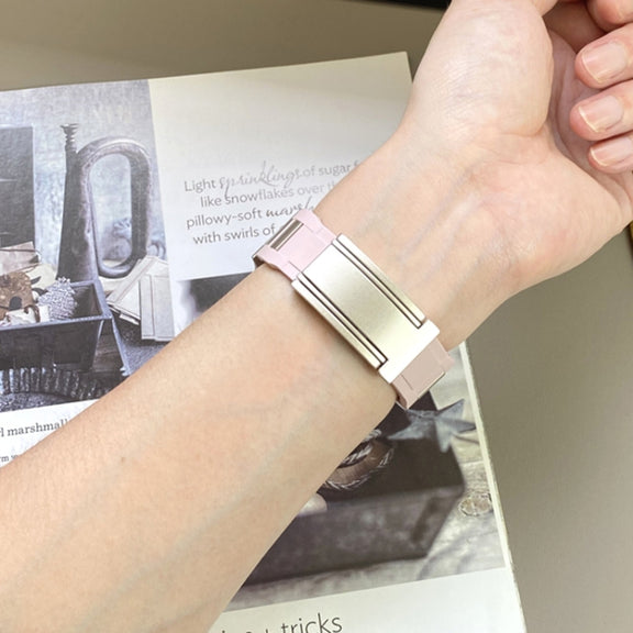 For Apple Watch 46mm / 49mm / 45mm / 44mm T-shaped Magnetic Buckle Stainless Steel Rubber Watch Band(Pink Starlight Buckle)