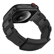 For Apple Watch 46mm / 49mm / 45mm / 44mm T-shaped Magnetic Buckle Stainless Steel Rubber Watch Band(Black Black Buckle)