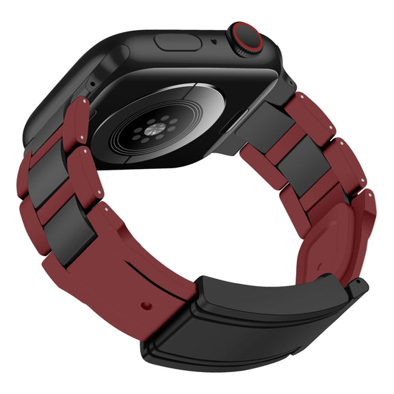 For Apple Watch 46mm / 49mm / 45mm / 44mm T-shaped Magnetic Buckle Stainless Steel Rubber Watch Band(Wine Red Black Buckle)