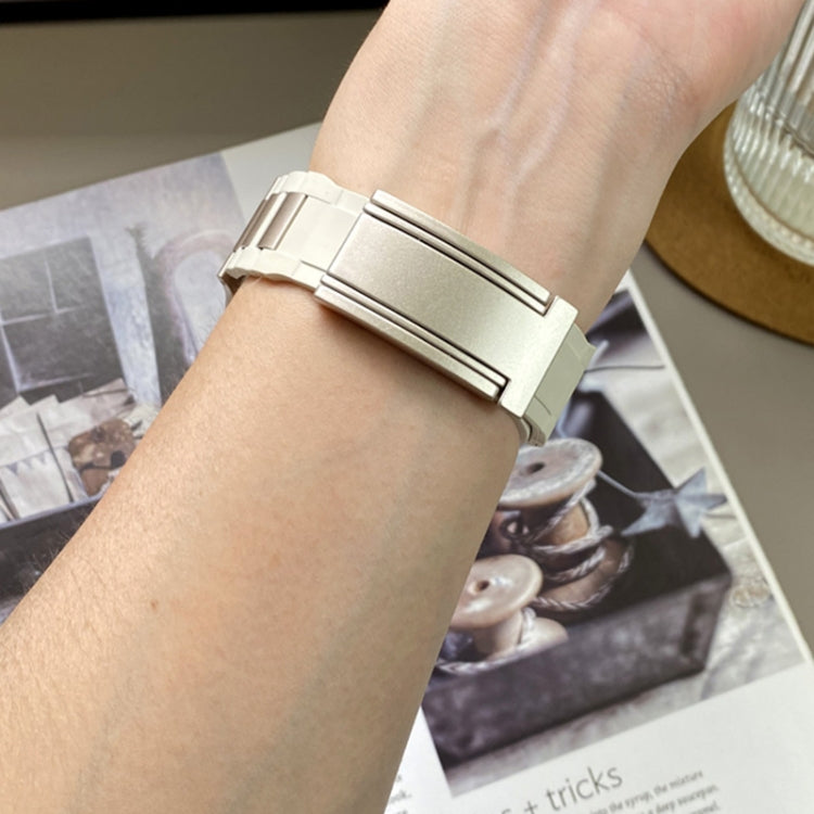 For Apple Watch 46mm / 49mm / 45mm / 44mm T-shaped Magnetic Buckle Stainless Steel Rubber Watch Band(Beige Starlight Buckle)