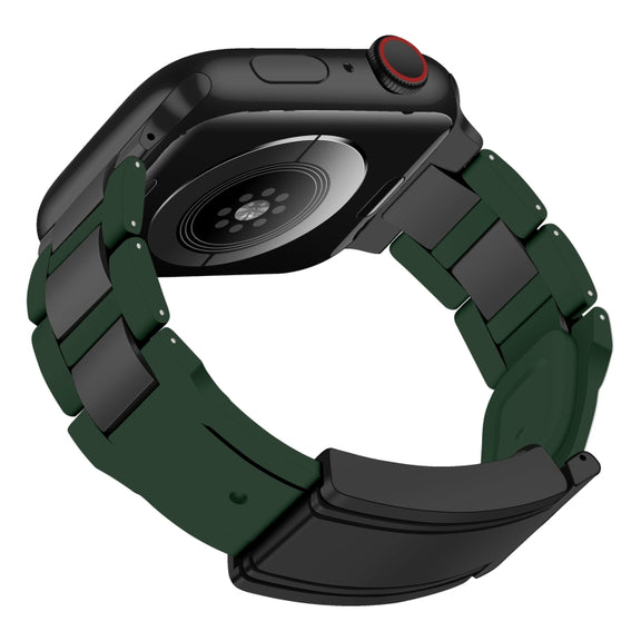 For Apple Watch 46mm / 49mm / 45mm / 44mm T-shaped Magnetic Buckle Stainless Steel Rubber Watch Band(Pine Green Black Buckle)