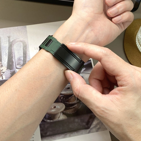 For Apple Watch 46mm / 49mm / 45mm / 44mm T-shaped Magnetic Buckle Stainless Steel Rubber Watch Band(Pine Green Black Buckle)