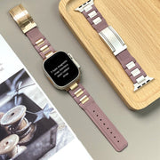 For Apple Watch 46mm / 49mm / 45mm / 44mm T-shaped Magnetic Buckle Stainless Steel Rubber Watch Band(Smoky Purple Rose Gold Buckle)