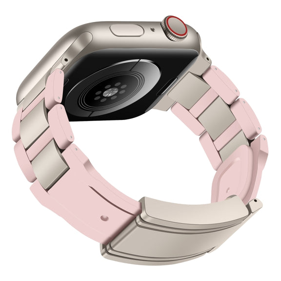 For Apple Watch 42mm / 41mm / 40mm / 38mm T-shaped Magnetic Buckle Stainless Steel Rubber Watch Band(Pink Starlight Buckle)