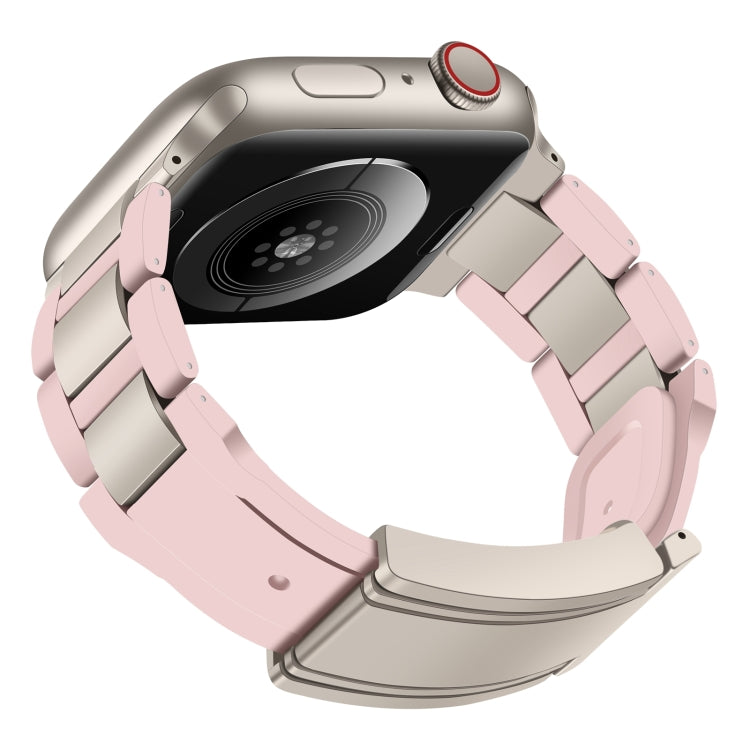 For Apple Watch 42mm / 41mm / 40mm / 38mm T-shaped Magnetic Buckle Stainless Steel Rubber Watch Band(Pink Starlight Buckle)
