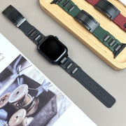 For Apple Watch 42mm / 41mm / 40mm / 38mm T-shaped Magnetic Buckle Stainless Steel Rubber Watch Band(Black Black Buckle)