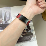For Apple Watch 42mm / 41mm / 40mm / 38mm T-shaped Magnetic Buckle Stainless Steel Rubber Watch Band(Wine Red Black Buckle)